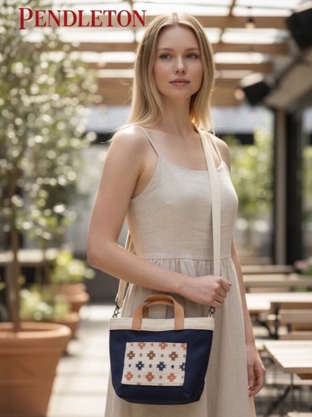 Pendleton Sweet Water Cotton Tote Southwestern Bag Leather Handle